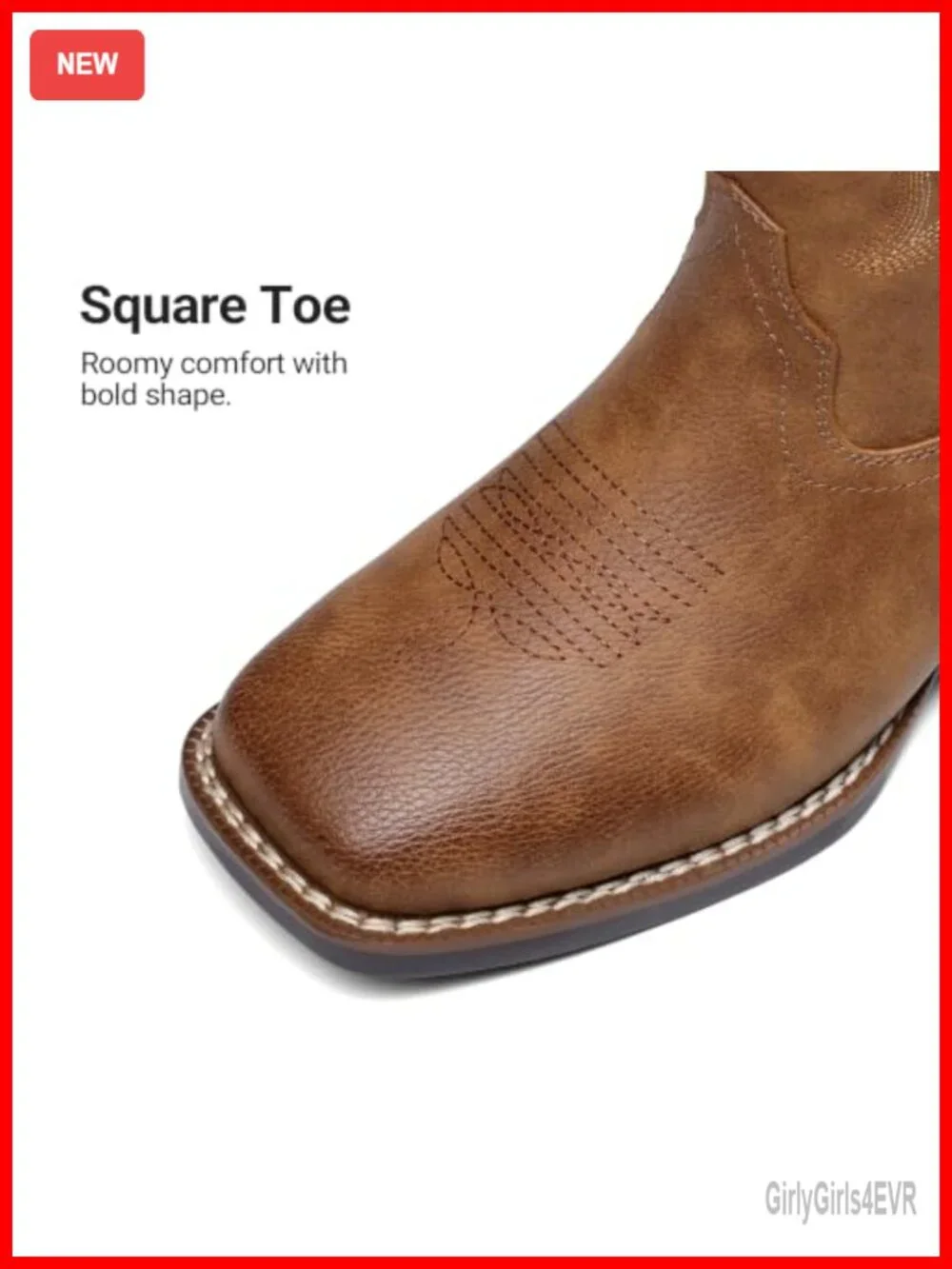 Women's Square Toe Mid-Calf Cowboy Boots with Arch Support, Non-Slip Sole,